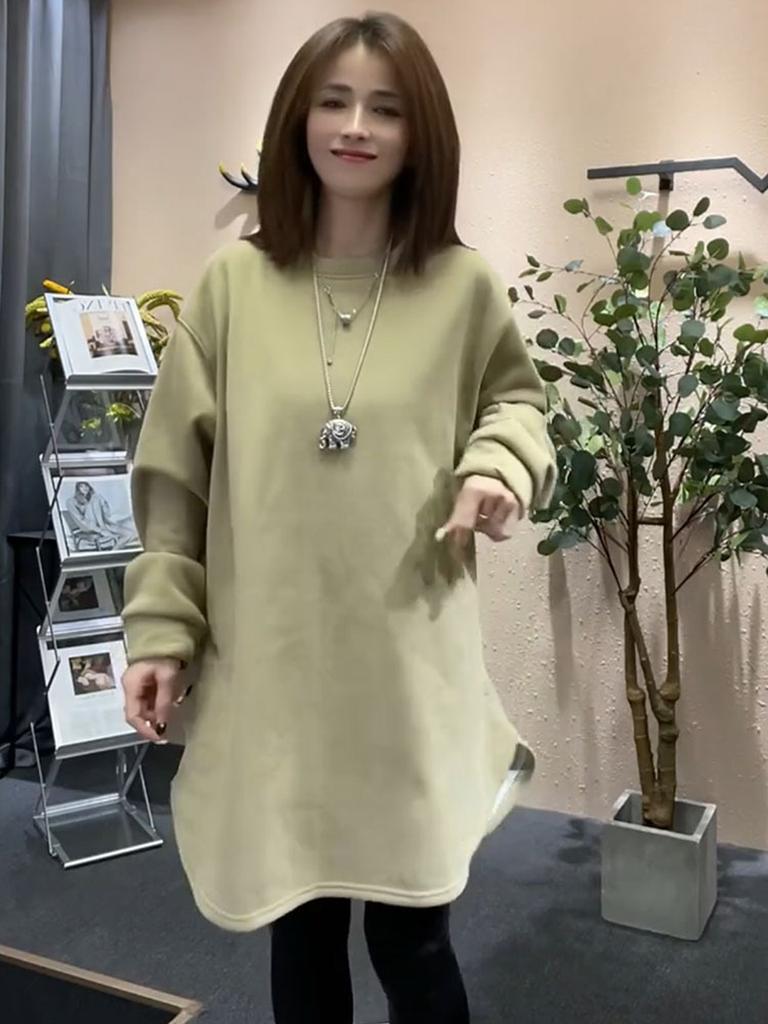 Plus Size Winter Korean Style Long Sleeve Fleece Thick Women's Lazy Loose Top