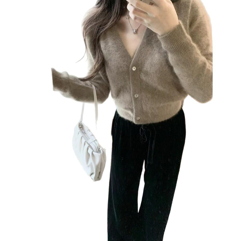 Spring-Summer Women's V-Neck Wool Cardigan: Casual Japanese Korean Style, Regular Sleeve, Loose Knit Jacket.