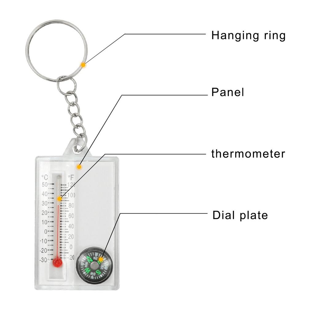 Small Keychain Thermometer Compass Pocket Sized Compass Outdoor Survival Tool Light Weight Navigation Device Enduring