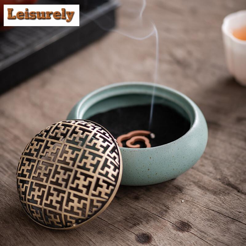 Three-legged Static Plate Incense Stove Ceramic Aromatherapy Furnace Sandalwood Agarwood Tower Incense Burner Tea Ceremony Craft