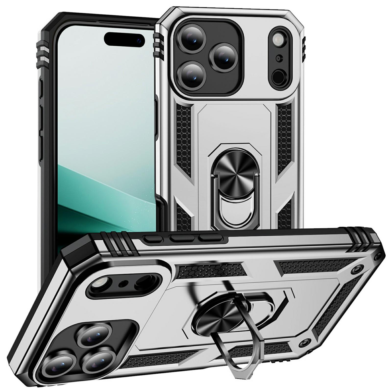 

For iPhone 17 Pro Max Case PC+TPU Phone Cover with Kickstand Silver