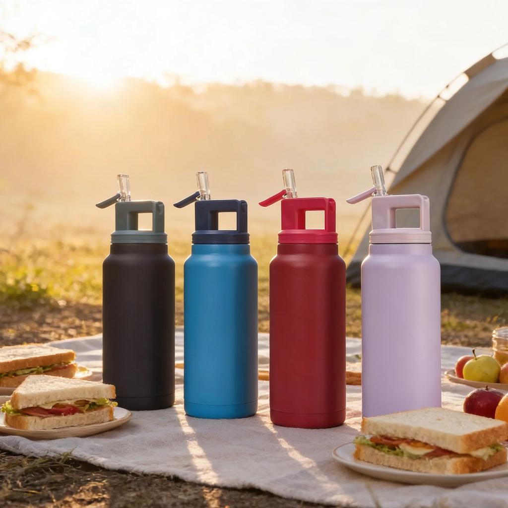 New Steel Thermal Water Bottle Double Wall Straw Vacuum Tumbler Sports Bottle 600/900ml