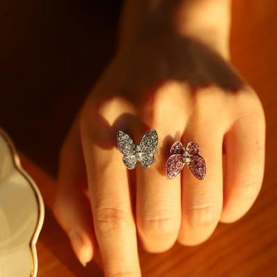 Design alla Moda Lusso Elegante Anelli Doppia Farfalla Raffinati Micro Zirconia Cubica Anello Quotidiano da Donna Placcatura in Platino Gioielli
