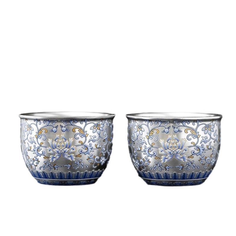 Retro Blue and White Gilded Ceramic Master Teacup