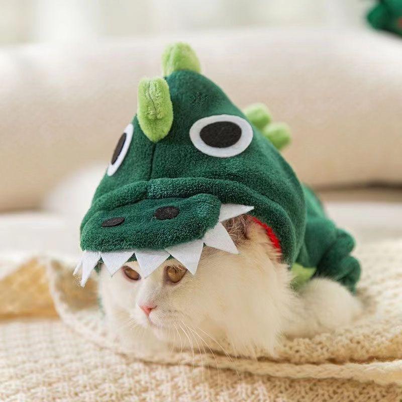 Cat Winter Flannel Clothes 3D Dinosaur Costume Kittens Ragdoll Blue Cats Anti-shedding Pet Outfit