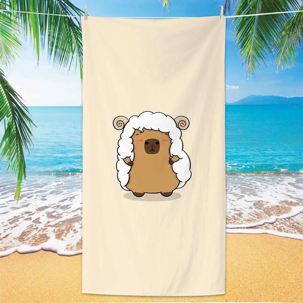 Capybara Microfiber Beach Towel Flower Bath Towel 100x200cm Quick Drying Sand Free Proof Pool Towels Lounge Cover for Women