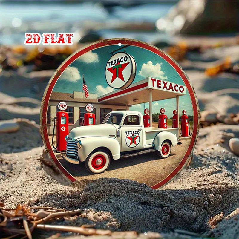 HD Tin Sign Vintage Texaco Gas Station Pickup Truck Round Metal Wall Art Retro Garage Decor
