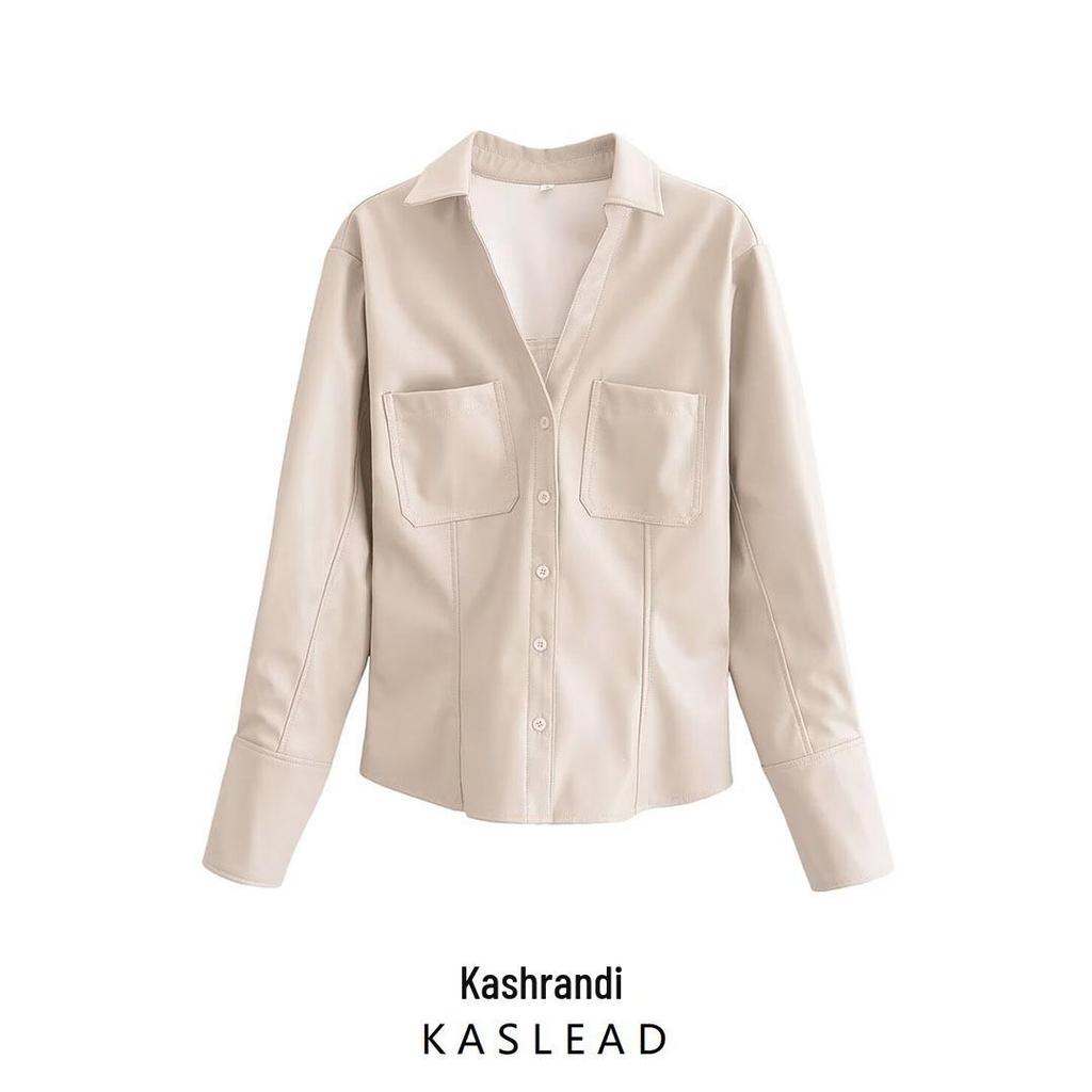 2024 Women's European & American Style Slim Fit Faux Leather Shirt