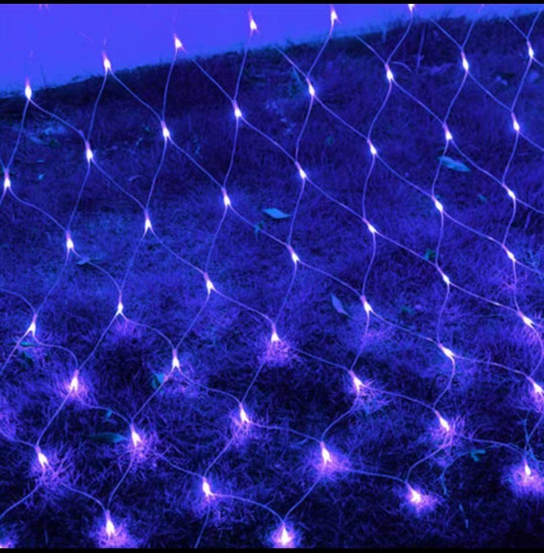 Outdoor Solar LED Net Lights: Waterproof, Colorful Starry Sky Festival String Lights for Park & Decorative Use 220V Plug-in [1.5*1.5m, 96 lights] Connectable