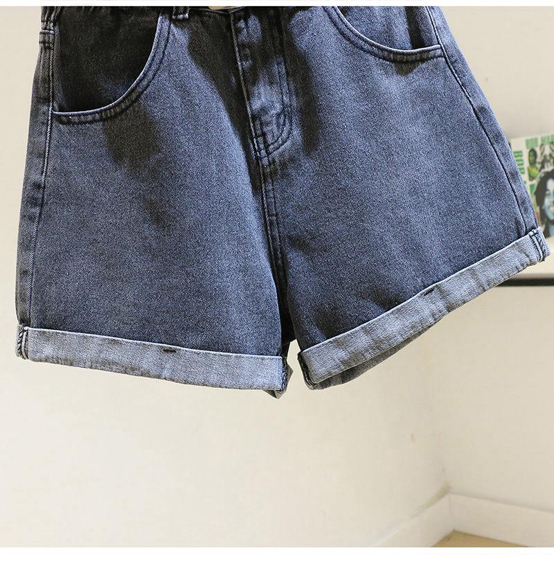 Women's Petite High-Waist Denim Shorts - Loose Fit, Versatile A-Line with Rolled Hem