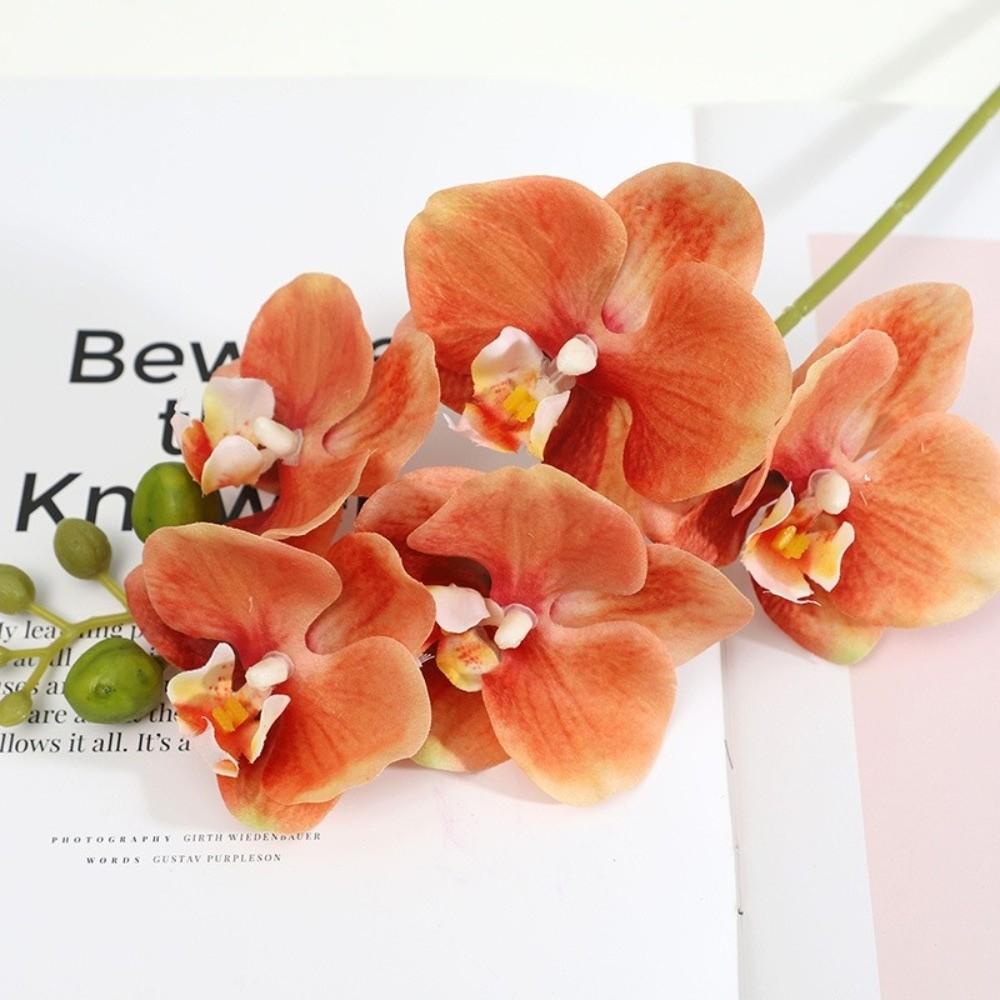 

Silk Flower Simulation Butterfly Orchid 5 Heads Real Touch Artificial Phalaenopsis Bouquet Home Decor Photography Props оранжевый