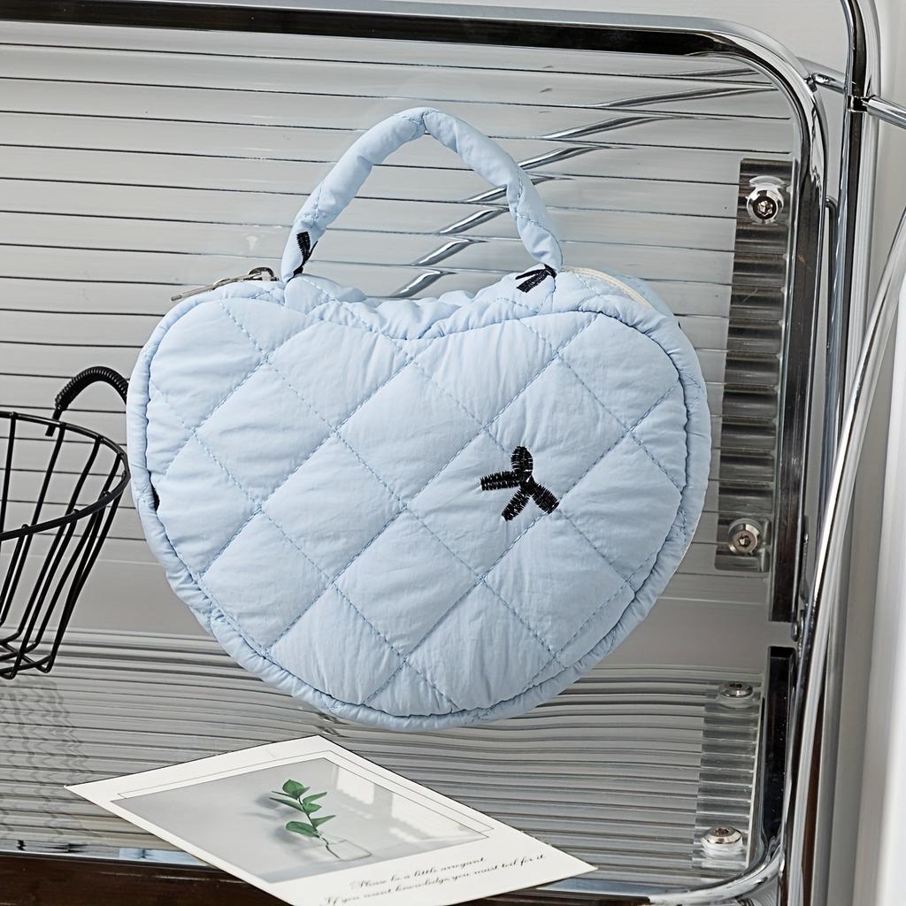 Große Blumige Kosmetiktasche mit Herzmuster, Pastellfarbener Reise-Kosmetik-Organizer mit Griffen für Damen Geschenk