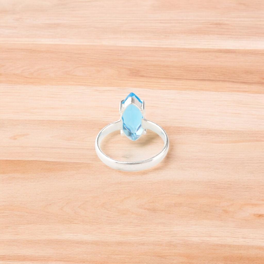 Swiss Blue Topaz Gemstone 925 Sterling Silver Jewelry Handcrafted Designer Ring RR-65-3