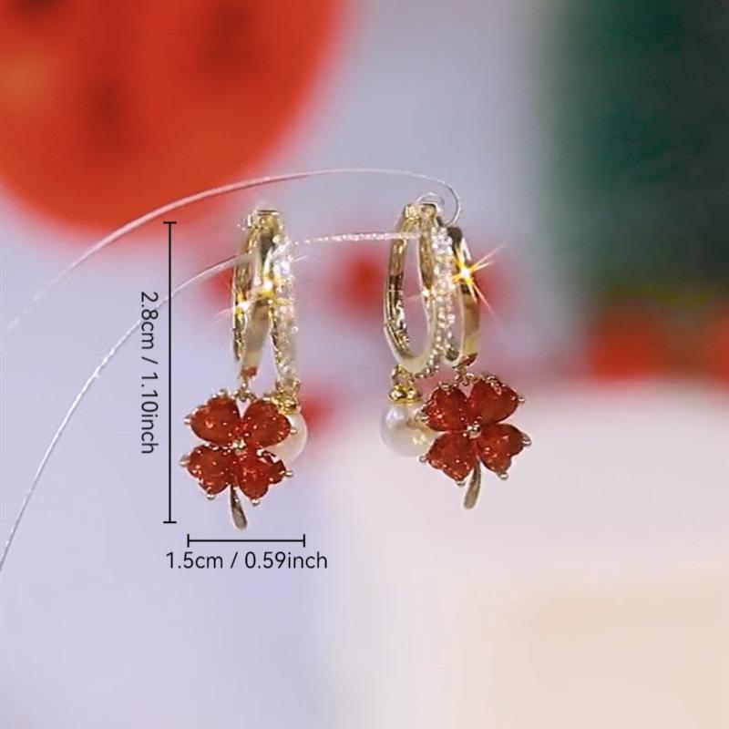 Женские Серьги Четырехлистник с Высококлассным Ощущением 1 pair of earrings красный
