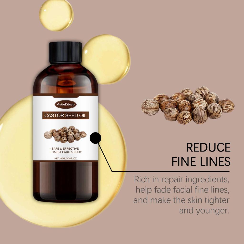 WoodSleep Castor Oil 100ml: Deep Hydration + Follicle Repair! Natural Formula, Suitable for Face/Body/Eyebrows & Eyelashes