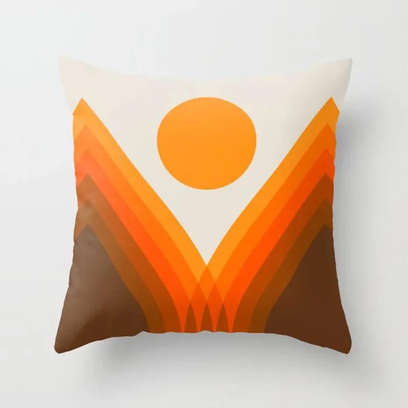 Vibrant Orange Rainbow Sunset Print Pillow Cover Abstract Geometric Lines   Sofa Car Office Cushion  Home Decor