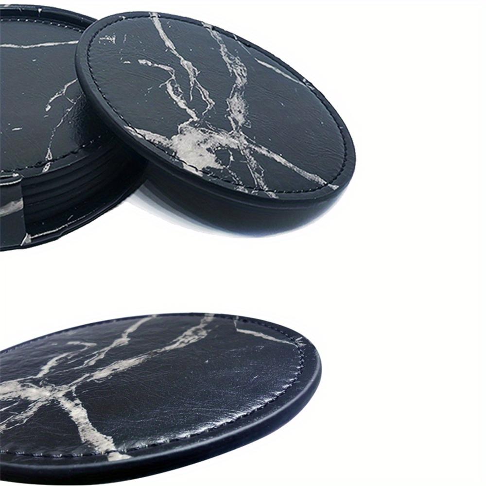 6Pcs/set Round Artificial Leather Coasters Marble Style Drink Coaster For Kinds Of Cup Home Bar Counter Kitchen Dining Table Decor