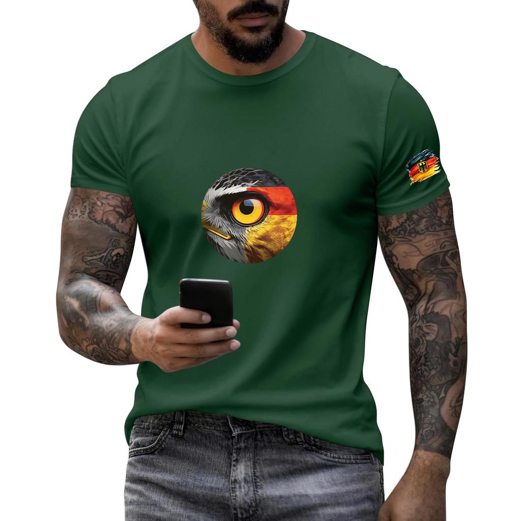 Men's Short Sleeve Crew Neck T-Shirt with Eagle Eye Graphic and Sleeve Print for Casual Wear Soft Fabric Comfortable Fit