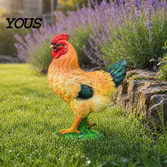 Farmhouse Garden Decoration Chicken Figurine, Lifelike Resin Hen Rooster Statue, Standing Crack-resistant Outdoor Statue Farm Animal Sculpture
