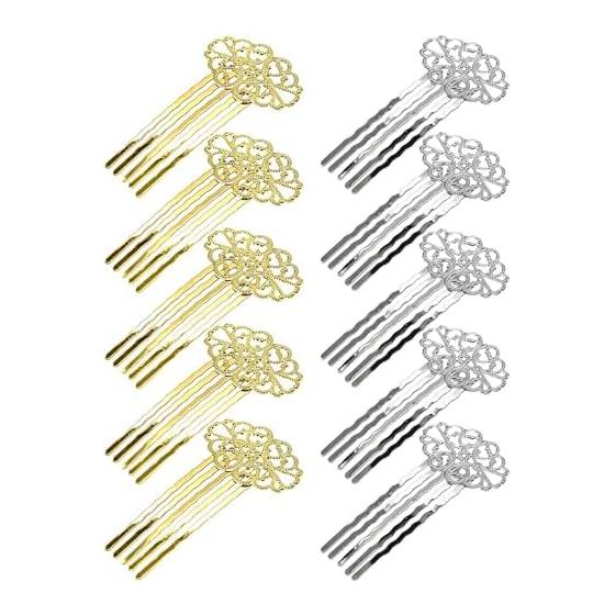 TSUKURO Hair Comb Parts, Gold, Openwork Design, 5-Prong Base, Hair Accessories, Handmade Material, Set of 5 Gold and 5 Silver