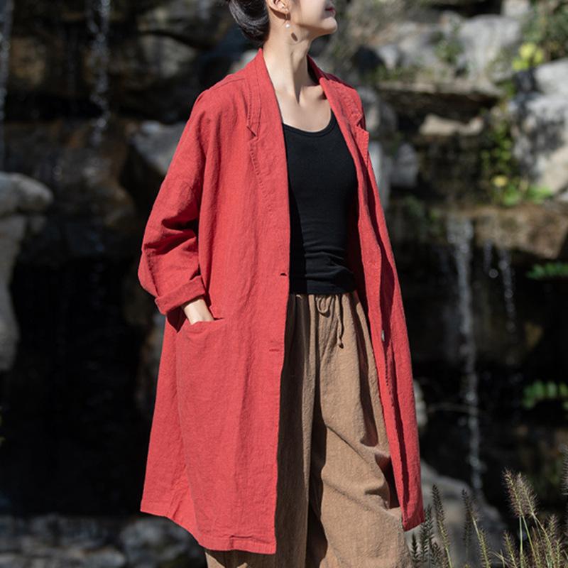 Women's Spring Cotton and Linen Literature and Art Casual Loose Large-format Suit Collar Shirt Women's Linen Distressed Sand Washed Outside
