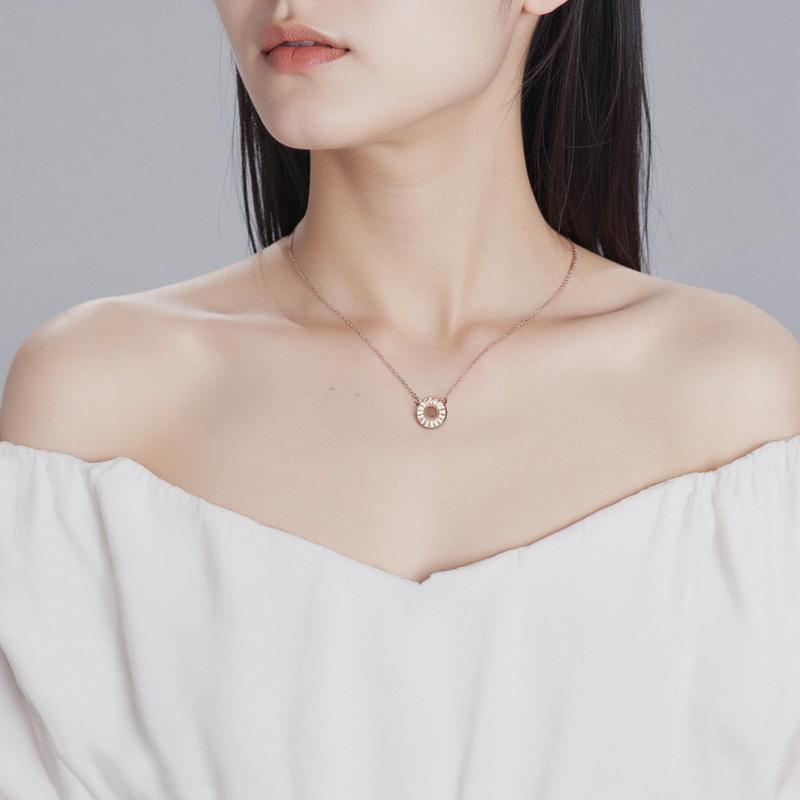Emporio Armani Square Diamond Fashion Safety Buckle Ferris Wheel 925 Silver Necklace Women's Rose Gold F Basic Packaging-brand Original Box
