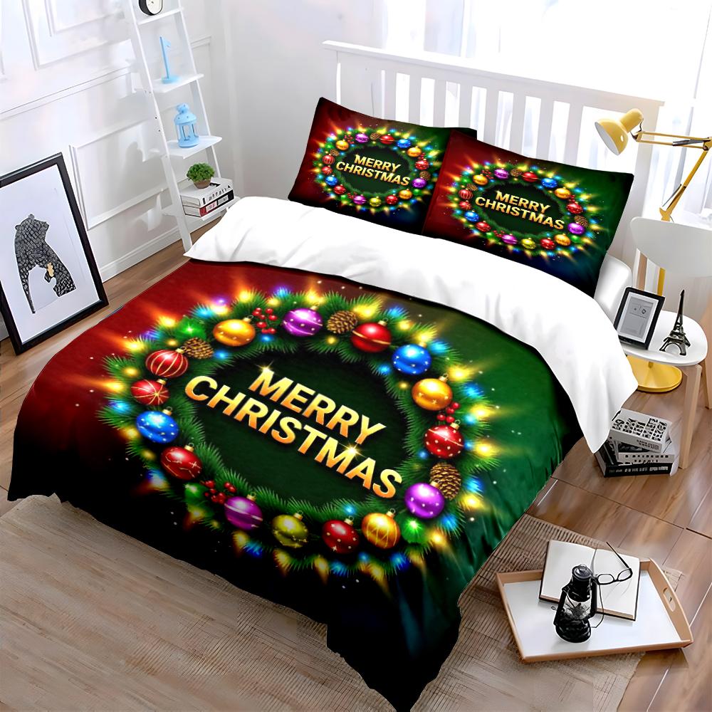 Festive Christmas Wreath Design Bedding set (1 duvet cover, 2 pillowcases, duvet not included)