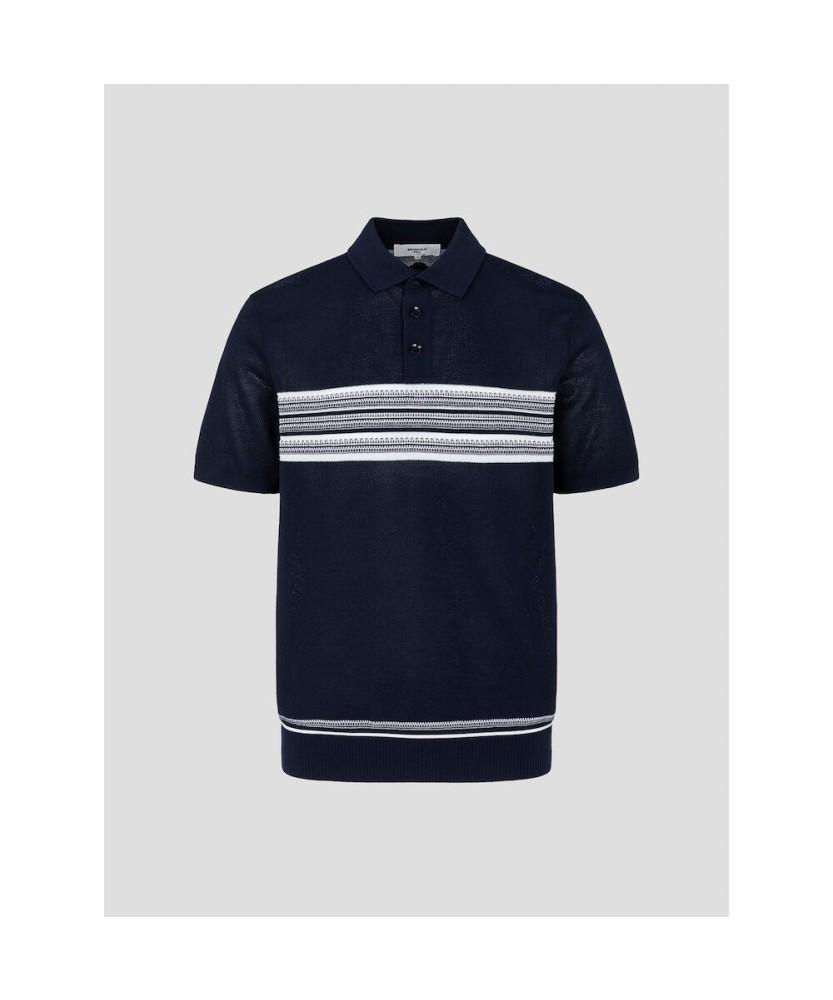 BEANPOLE GOLF Men'S Short Sleeve Striped Textured Collar T-Shirt - Navy
