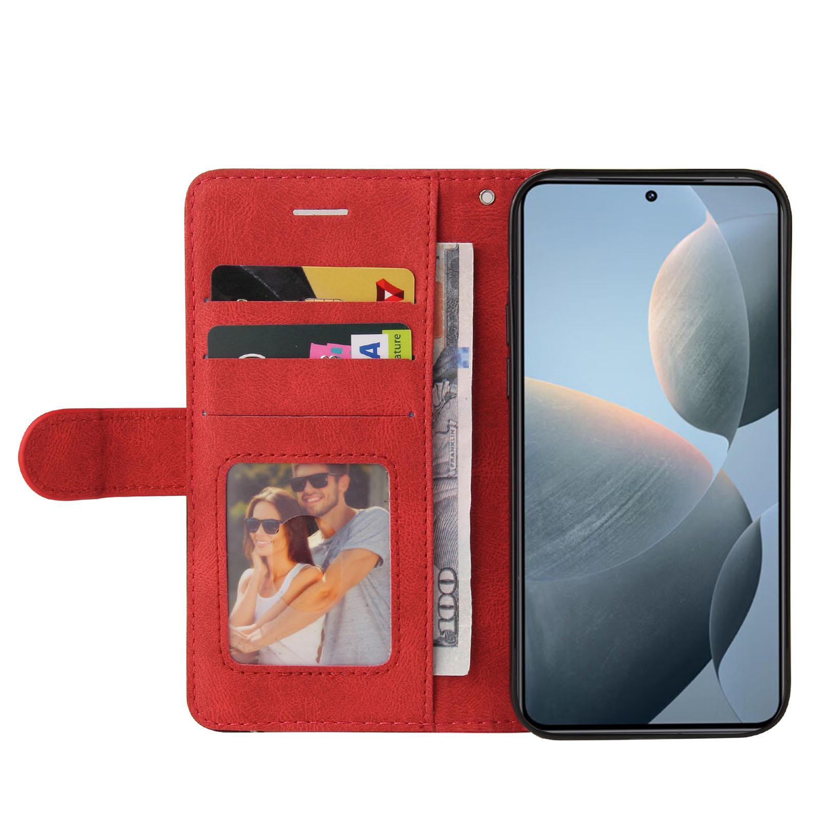 

For Xiaomi 14T Leather Case Wallet Stand Color Splicing Phone Cover Red