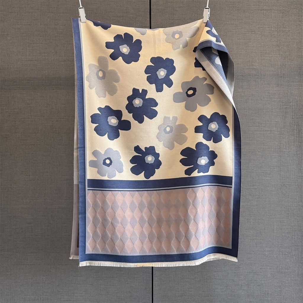 Autumn New Flower Printed Scarf Women's Imitation Cashmere Warm Multi-functional Scarf Temperament Versatile Large Shawl