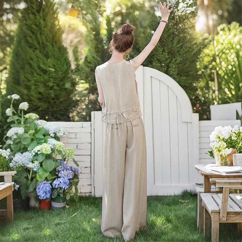 Women's Sleeveless Vest & Wide-Leg Pants Set