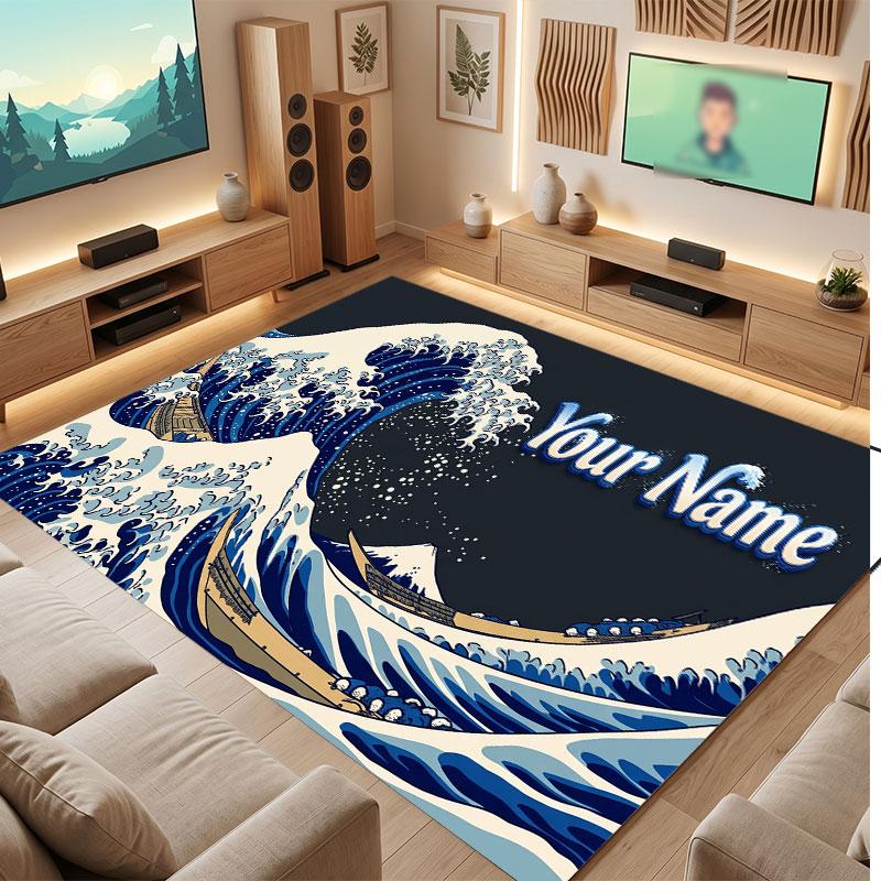 Octopus Sea Life Theme Crystal Velvet Floor Rug Personalized Custom Name Text Warm Carpet Home Decoration