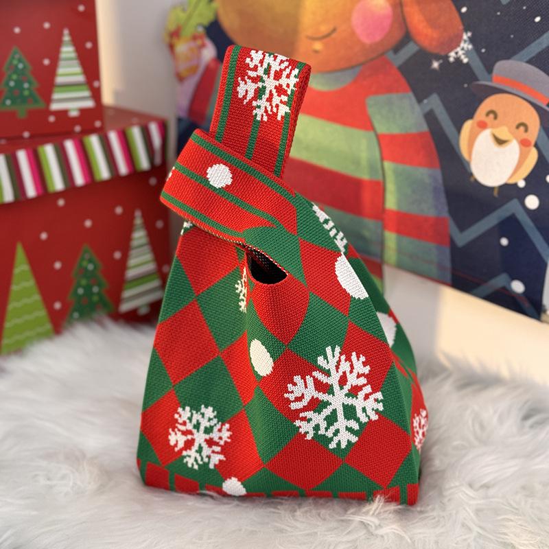 Merry Christmas Gift Bag Christmas Eve Apple Candy Bag Canvas Handbag Santa Claus Knitted Storage Bag Decor Holiday Gifts