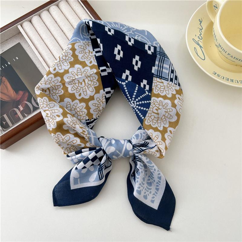 Cotton Linen Print Square Scarves Neckerchief Kerchief Headscarf Women Decorative Scarf Bandanas Headband 65cm Neck Wraps Shawls