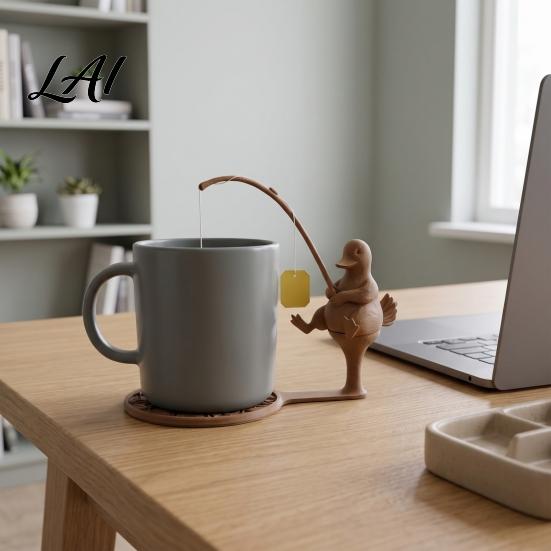 Funny Tea Steeping Gadget Fishing Friends Bag Holder Cute Resin Teabag String Keeper Whimsical Animal Handmade Craft Decor Fun Kitchen Counter