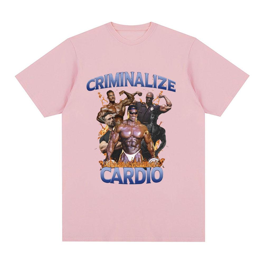 Criminalize Cardio Meme Graphic T Shirt Gym Fitness Vintage Short Sleeve T-shirt Men Fashion Hip Hop Cotton Oversized T-shirts