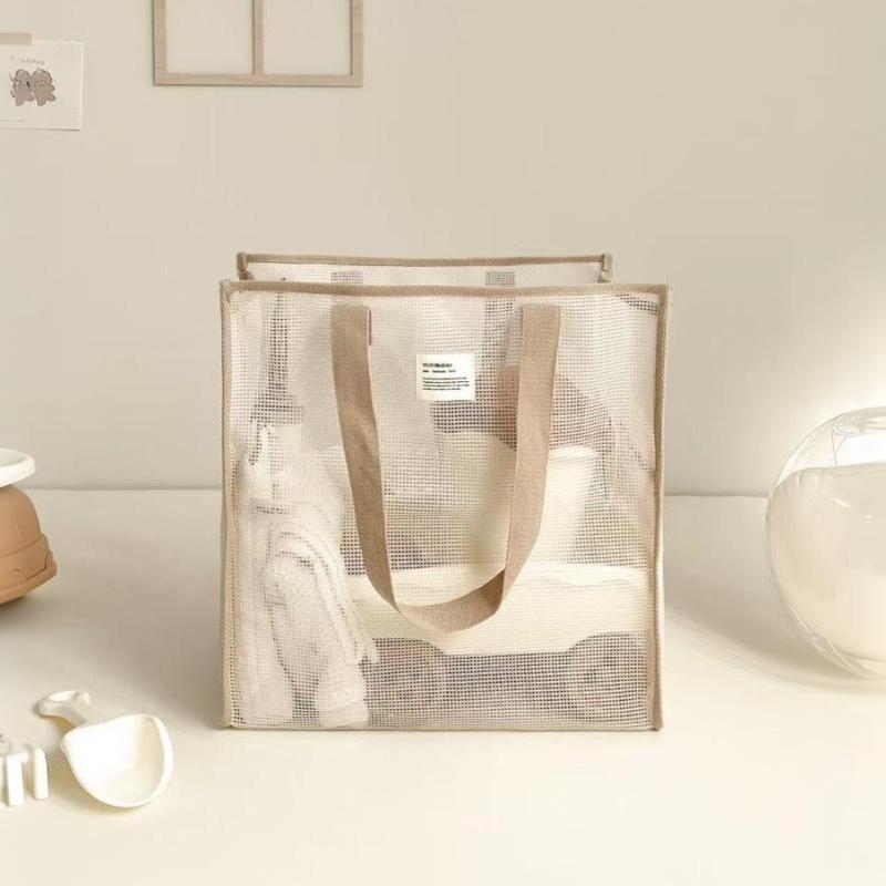 Transparent Mesh Beach Tote Bag Carry All Large Capacity Lightweight Women Storage Bag for Swimming Gym Beach Trips