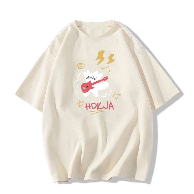 

2025 Женская черная хлопковая футболка с коротким рукавом больших размеров: Американский свободный крой с уникальным летним дизайном M абрикосовый