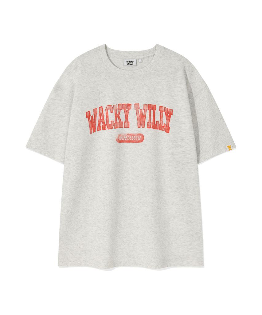 WACKY WILLY Arch Typography Short Sleeve T-Shirt Light Grey