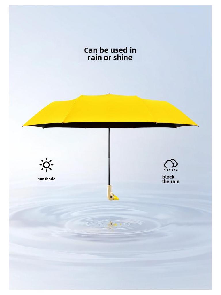 Creative Duck Head Umbrella: Stylish Black with Wooden Handle, Sun Protection, Dual-Purpose for Rain or Shine.