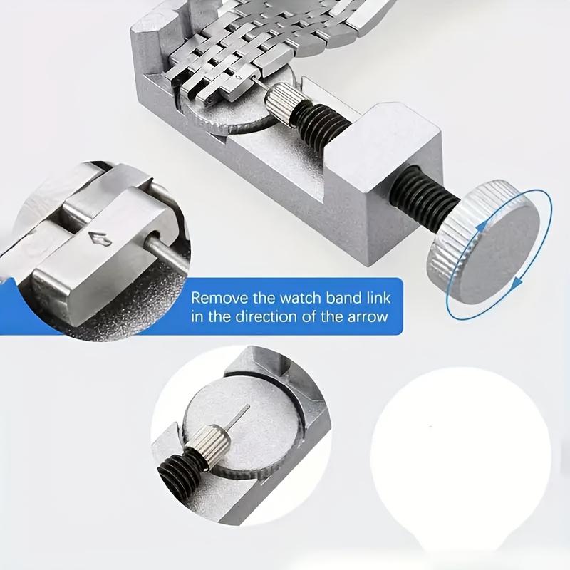Silvery Metal Watch Band Strap Bracelet Link Pin Remover Tool Kit with 3pcs Needles, Adjustable Watch Repair Tool, No Power Required