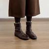 British Style Retro Square Toe Short Boots for Women 2026 New Style with Plush Warm Front Zipper Fashionable Boots