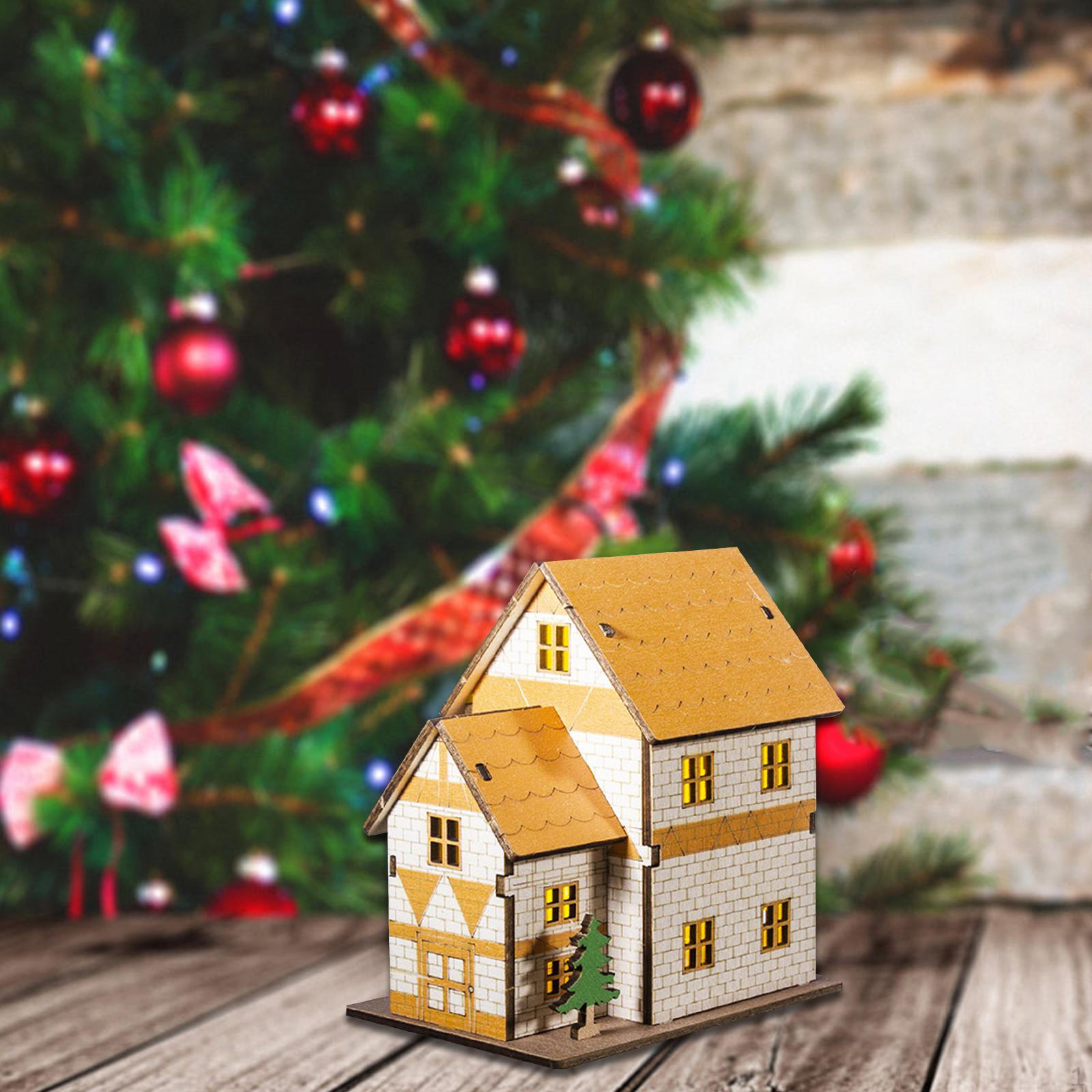 

Освещенный миниатюрный домик, рождественская хижина, модель городского здания, подарок, крошечный макет из дерева 11cmx7.8cmx11.6cm