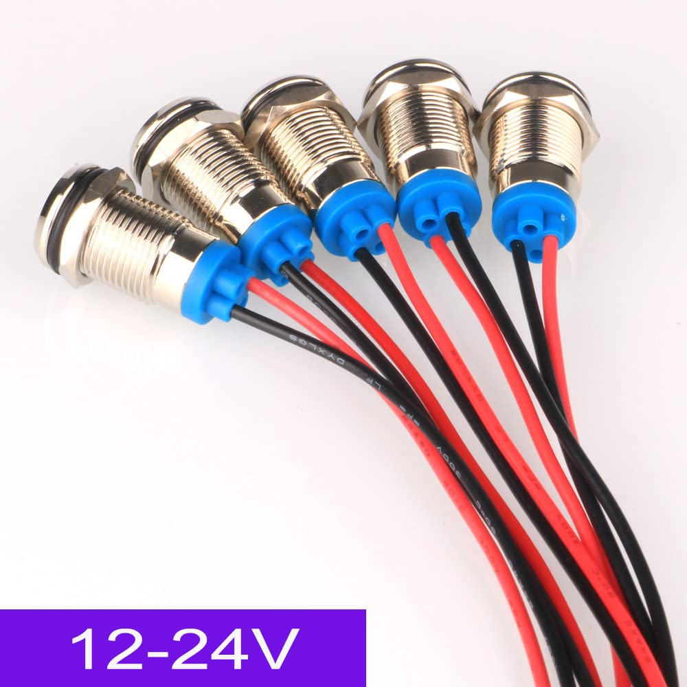 Kiligen 5pcs LED Waterproof Indicator Light Pilot Light Signal Indicator 10mm AC/DC 12-24V (Blue)