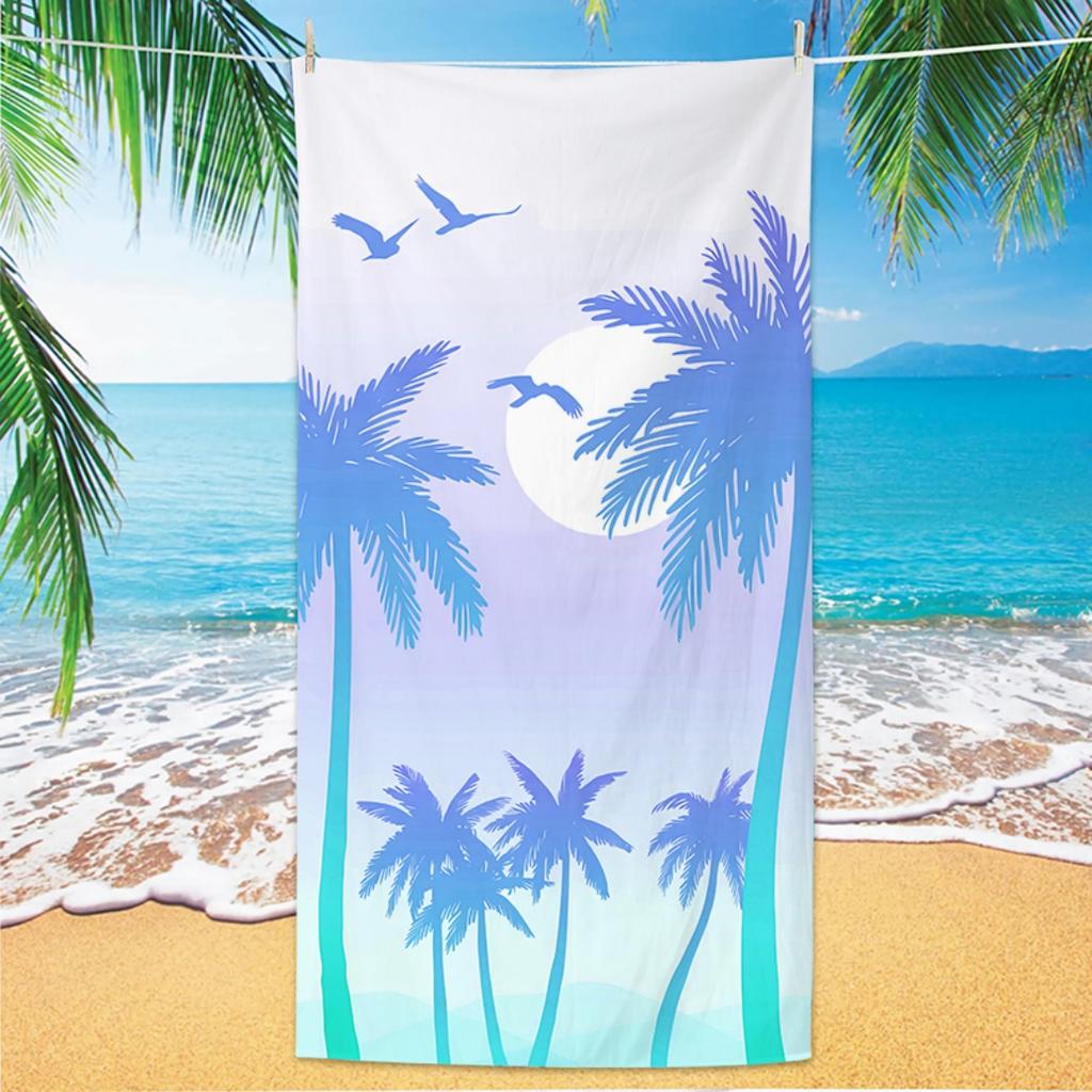 Palm Tree Pattern Beach Towel, Digital Printing Thin Quick-Dry Anti-Sand Microfiber Lightweight for Swim, Yoga, Travel, Gym, Gif