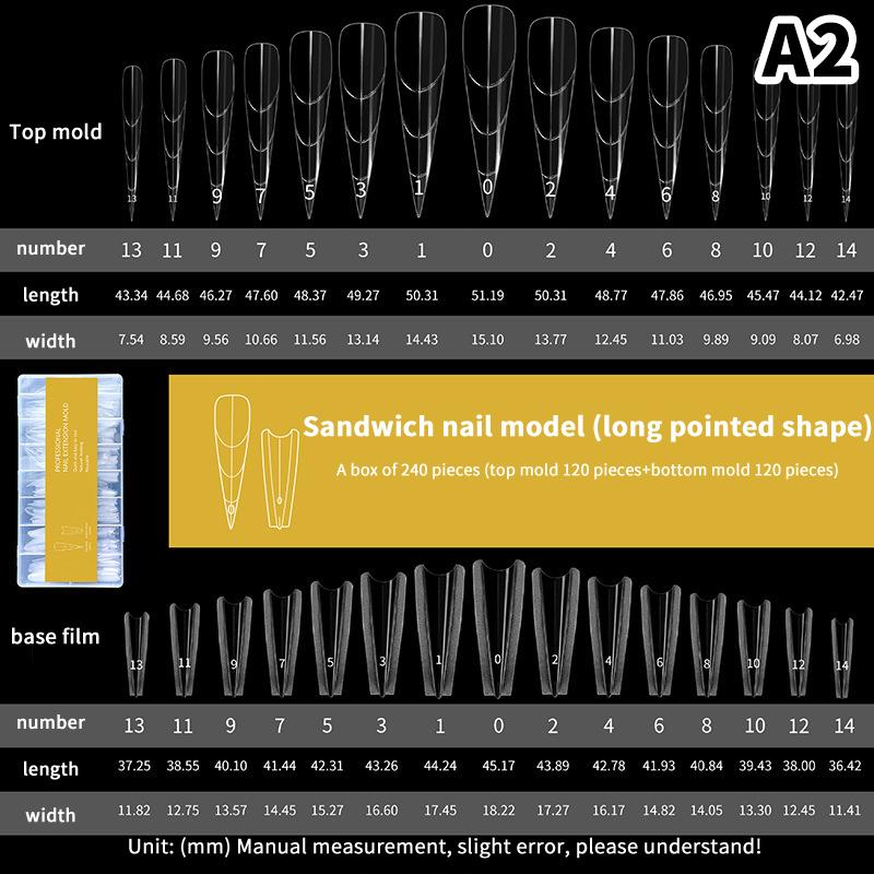 Sandwich Dual Nail Forms 240Pcs 15Size Extensions-Dual Forms Coffin Oval Almond Nail Forms Top Mold Bottom Mold Extensions