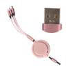 3‑in‑1 USB Charging Cable Multi Retractable Fast Charger Cord for IOS Type C Micro PortPink