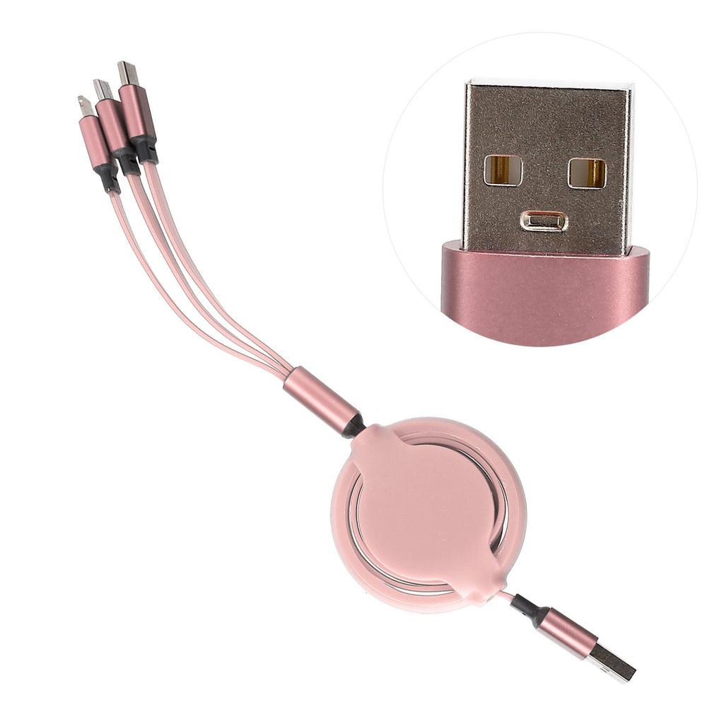 3‑in‑1 USB Charging Cable Multi Retractable Fast Charger Cord for IOS Type C Micro PortPink