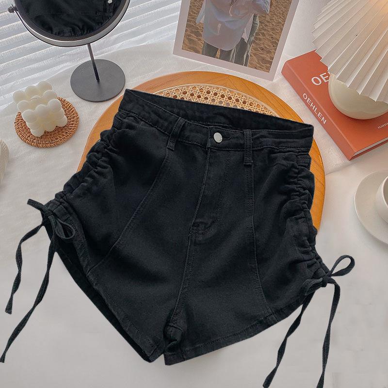 

Модные универсальные шорты из эластичного денима с завязками и высокой талией, женские плиссированные брюки, летний дизайн, соответствующая модель Sense of Hundred, тонкие широкие брюки 2XL