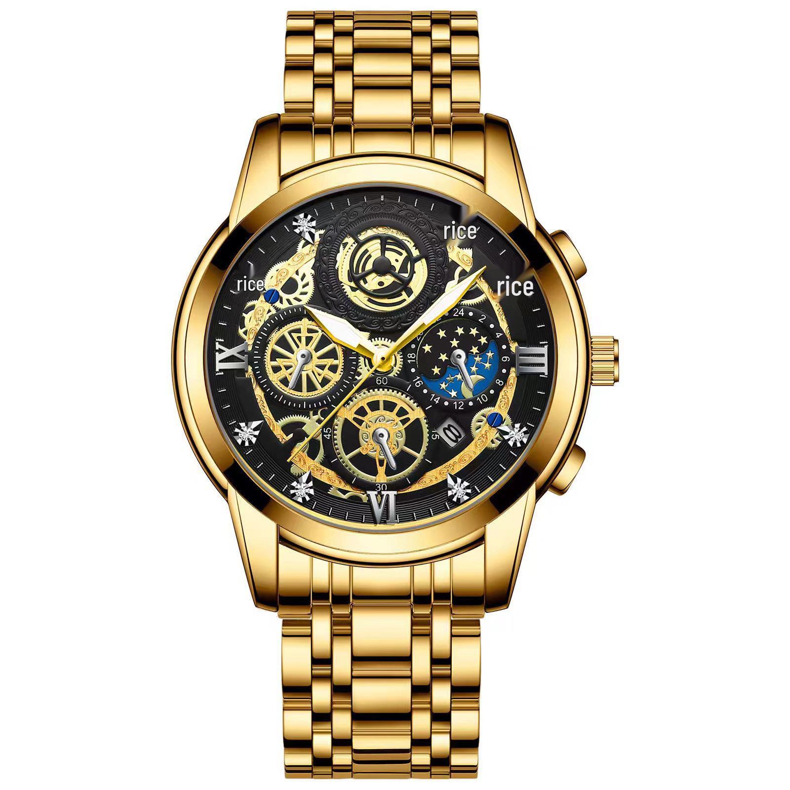 Binbang Men s Skeleton Quartz Waterproof Multifunctional Wristwatch